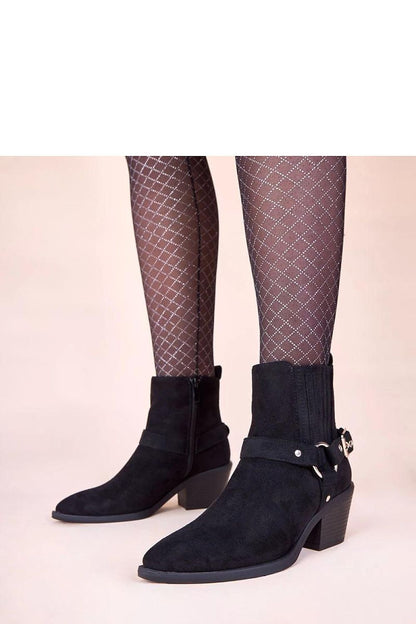 Solea Ritama Black Heeled Ankle Boots featuring intricate decorative buckles, combining elegance and comfort for a luxurious style, perfect for various occasions.