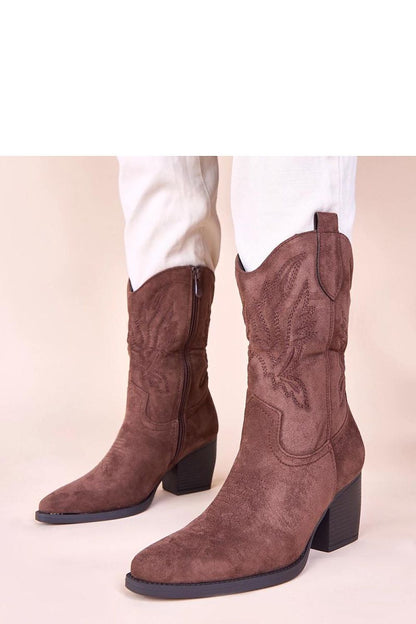 Stylish elegant brown cowboy stiletto boots featuring intricate decorative embroidery, showcasing the perfect blend of modern and classic design by Gemre.