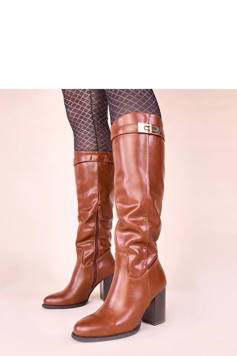 Solea Tessa Brown Heeled Boots showcasing luxurious gold ornament detail perfect for stylish women.