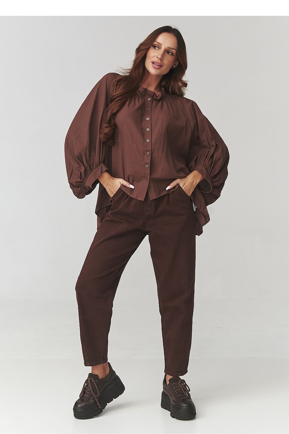 Close-up detail of Makadamia Women's Oversize Cotton Shirt, emphasizing feminine design features and soft breathable fabric.