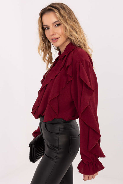 Luxurious long sleeve viscose shirt with ruffles and jabot by Italy Moda, size EU 0, perfect for elegant office styling.