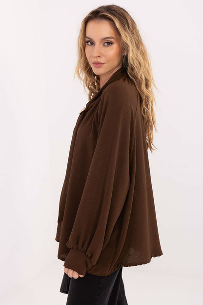 Full view of Italy Moda's elegant viscose blouse, merging classic style with modern comfort, designed for the discerning woman who values luxury.