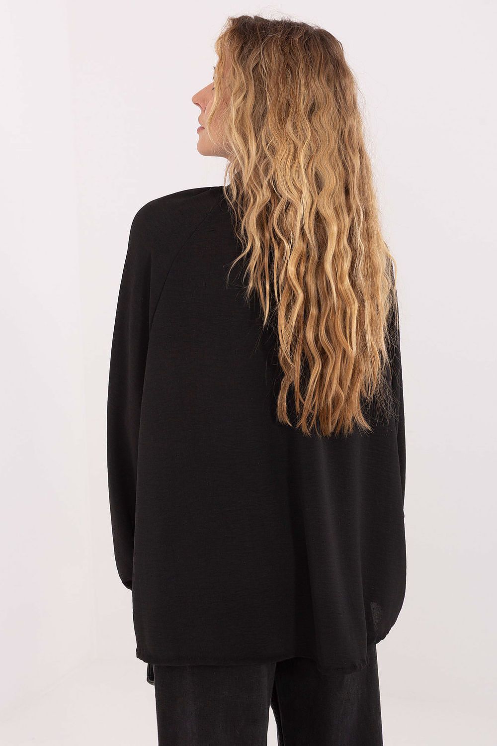 Back view of Italy Moda's ladies' viscose blouse demonstrating its fluid design and classy silhouette ideal for modern fashion lovers.