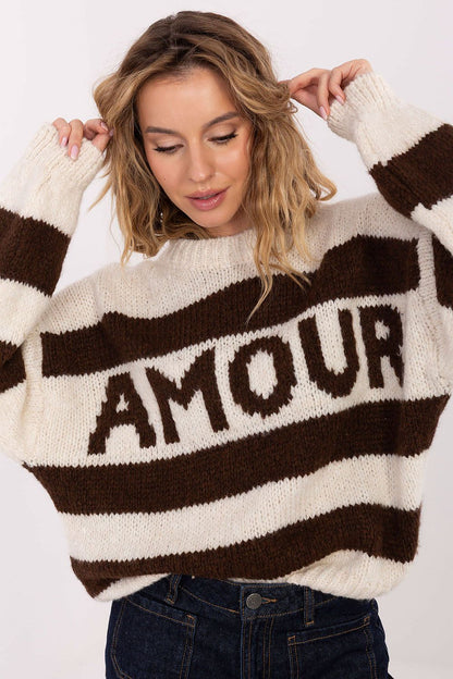 Italy Moda casual oversized women's sweater featuring a trendy striped pattern, designed with a round neckline and long sleeves for luxurious comfort.