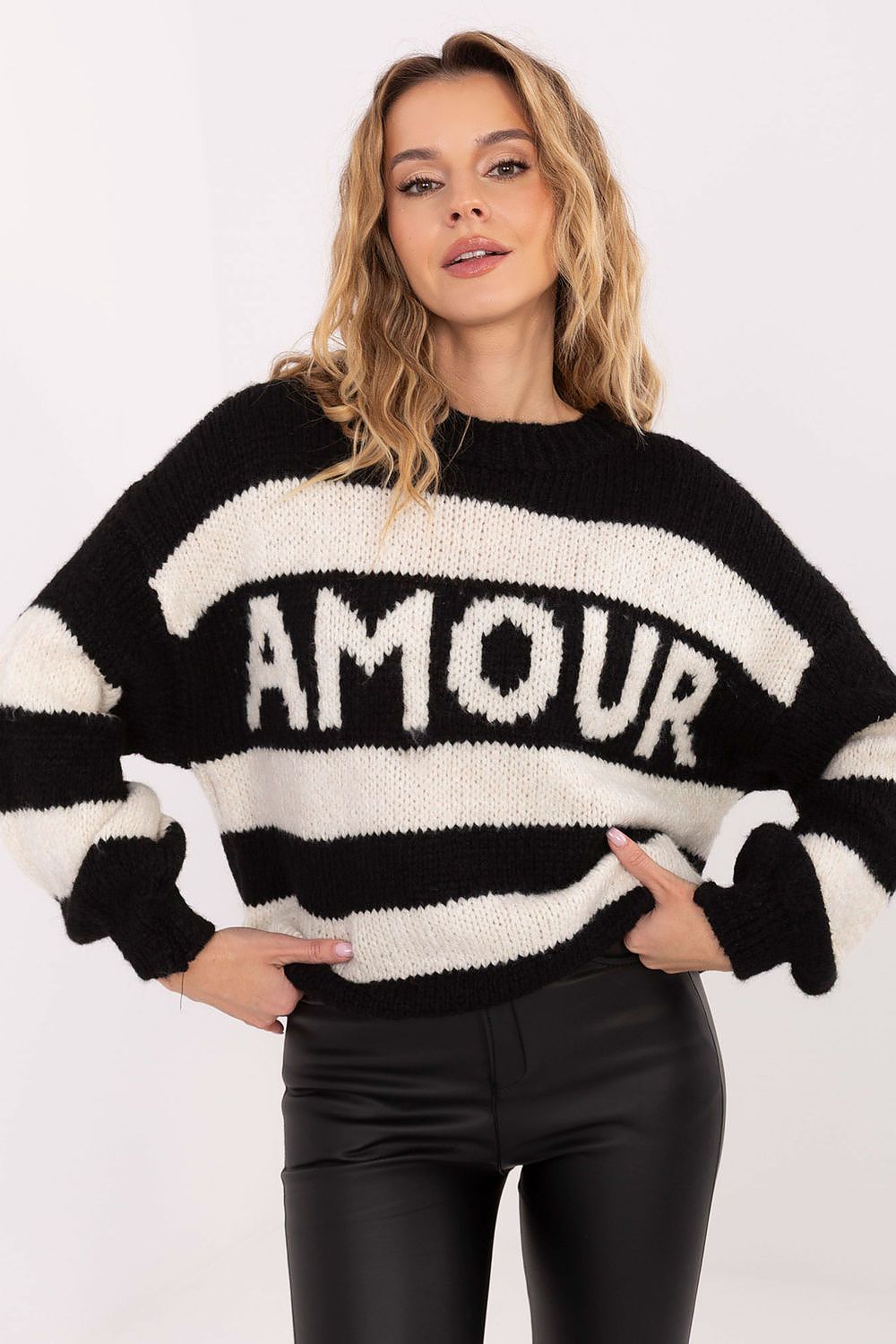 Italy Moda comfortable striped sweater for women, demonstrating a perfect balance of fashion and ease for everyday wear.