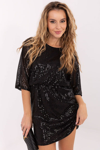 Close-up of the shiny sequins on the Italy Moda mini dress, reflecting its luxurious appeal for party-ready ensembles.