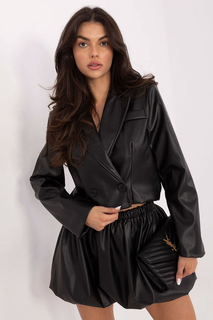 Stylish Italy Moda mini skirt with a sleek imitation leather finish, designed for comfort and urban sophistication.