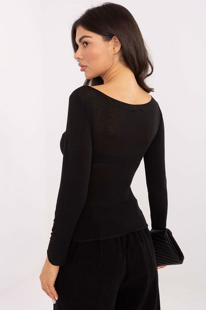 Italy Moda long sleeve blouse displayed flat, showcasing the versatile style in viscose-cashmere blend ideal for both casual and elegant outfits.