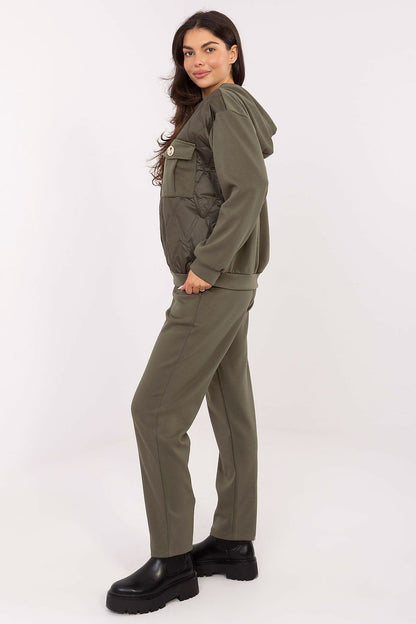 Elegant Italy Moda hoodie with decorative quilting and zipper fastening, designed for both comfort and chic casual wear.