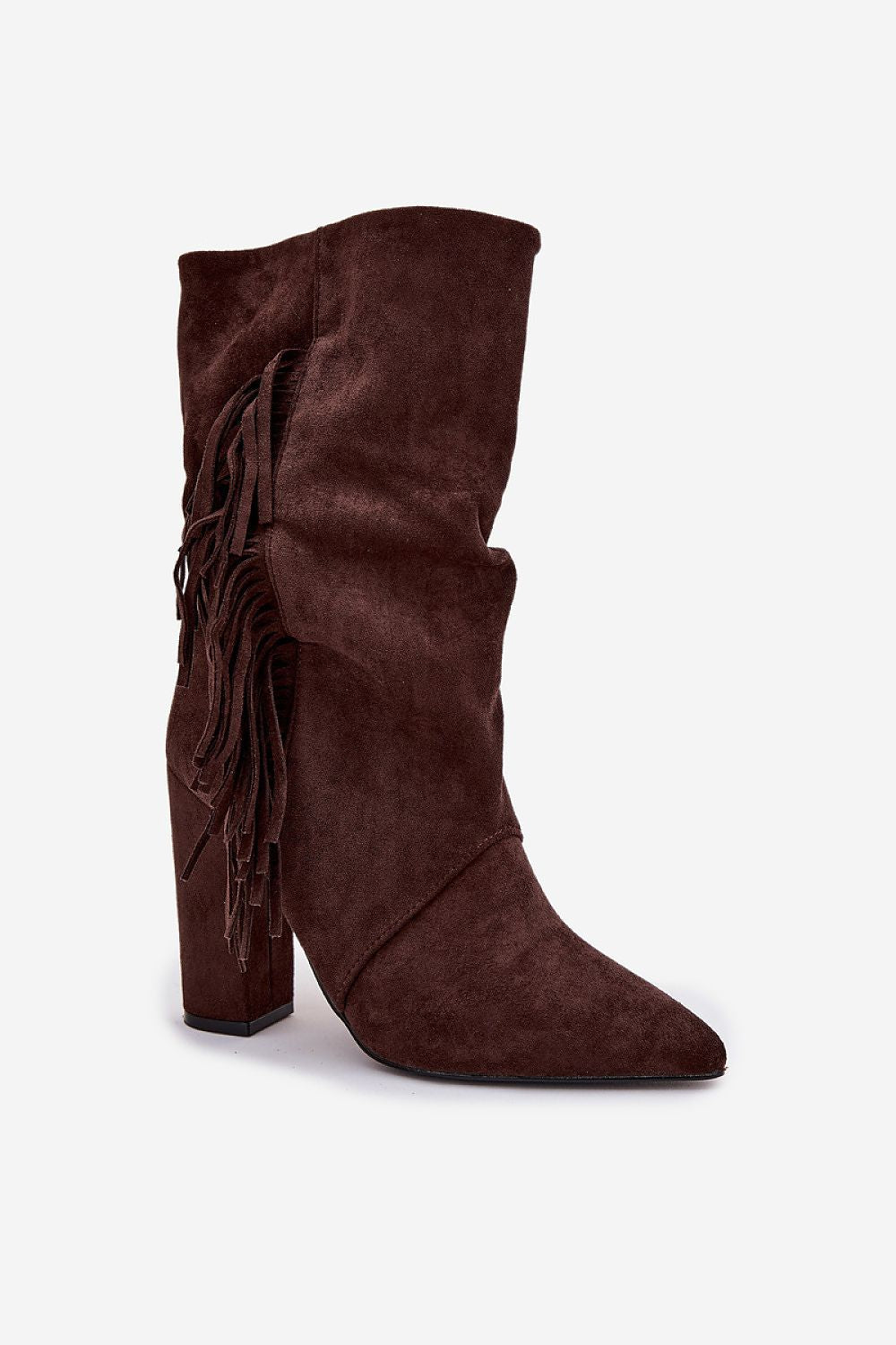 Step in style Luxury Women's Eco Suede Ankle Boots featuring a 11 cm heel and elegant pointed toe design, showcased in a chic urban setting.