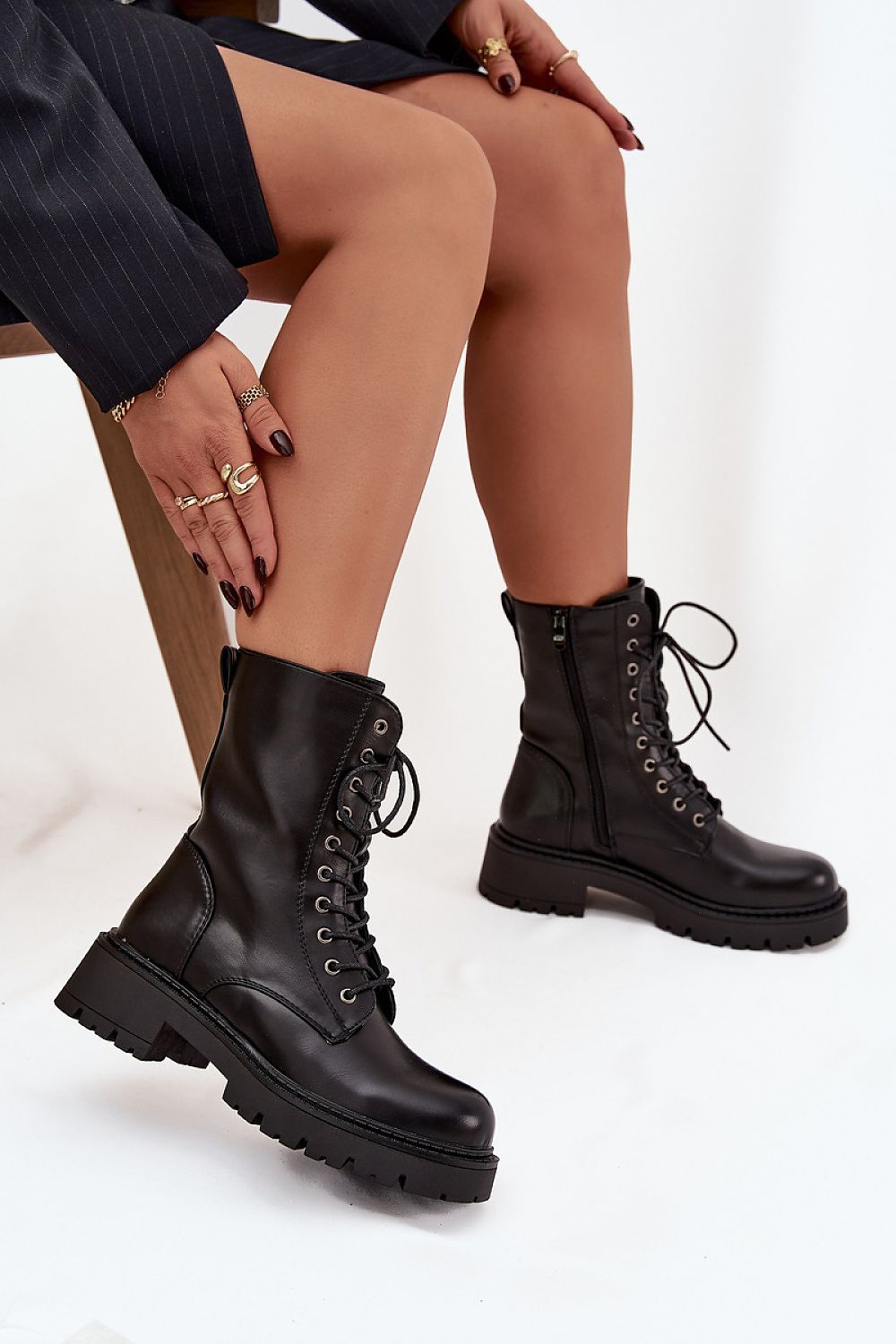 Luxurious Women's Eco Leather Worker Boots by Step in Style featuring a unique zip and lace design, crafted for elegance and comfort.