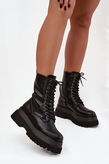 Luxury women's ankle work boots by Step in Style, crafted in eco leather with a stylish platform and zipper, perfect for work or casual outings.