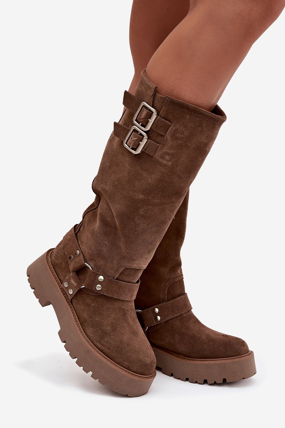 Stylish Women's Thigh-High Suede Boots with Buckles from Step in Style, showcasing luxurious natural suede and a trendy slip-on design.