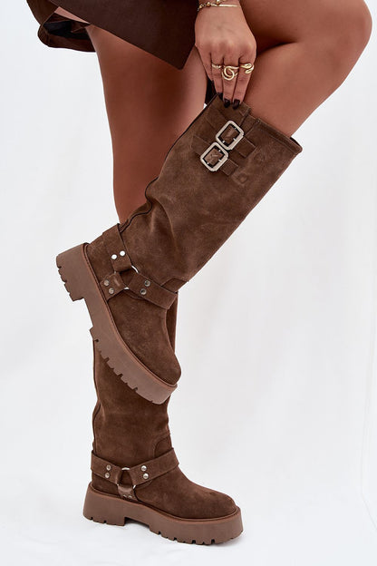 Glamorous Women's Thigh-High Boots in suede by Step in Style, designed for comfort and warmth with a stable platform heel.