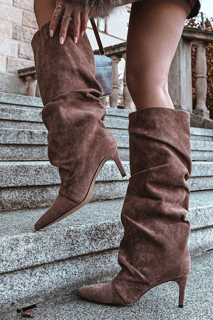 Elegant women's stiletto heel boots by Step in style, crafted from soft eco suede, showcasing a chic gathered shaft and fleece lining for comfort.