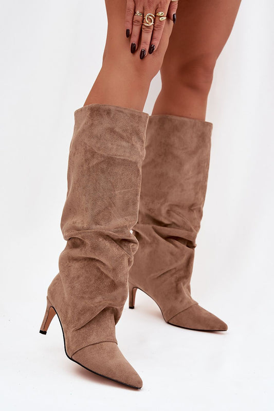 Elegant Women's Stiletto Heel Boots in soft eco suede by Step in Style, showcasing a sophisticated silhouette and pointed toe design.