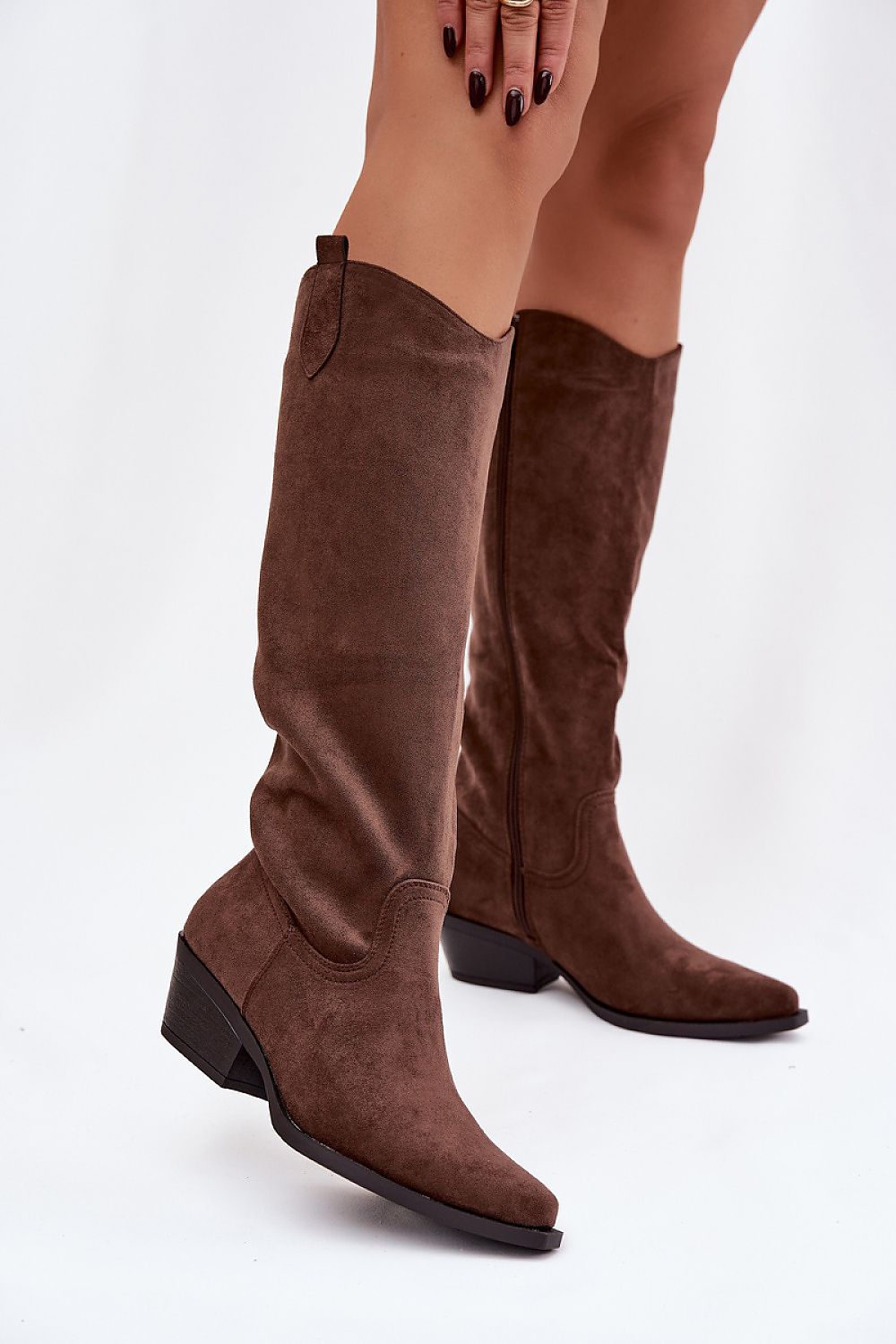 Chic women's faux suede cowboy heel boots by Step in Style, featuring a stylish slip-on design with zipper closure, perfect for autumn-winter fashion.