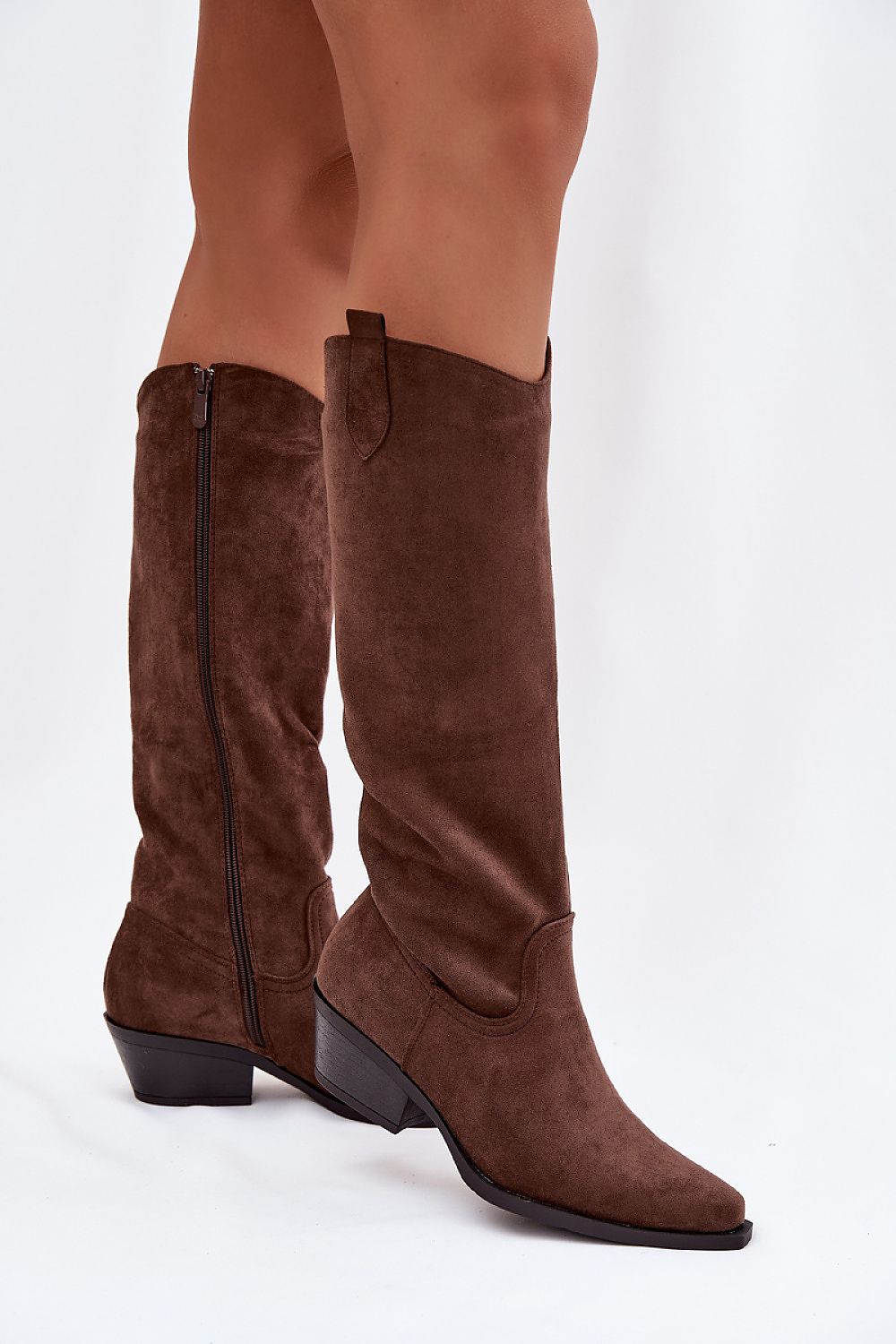 Luxury women's cowboy-style boots from Step in Style in faux suede, combining comfort and style, ideal for the modern woman's wardrobe.