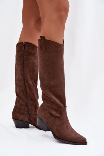 Luxury women's cowboy-style boots from Step in Style in faux suede, combining comfort and style, ideal for the modern woman's wardrobe.