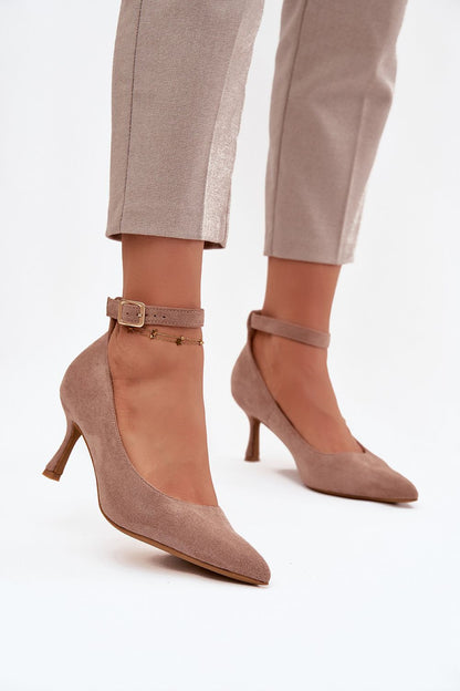 Elegant 7cm high heel pumps in eco suede by Step in style, featuring a chic pointed toe and adjustable ankle strap for a sophisticated look.