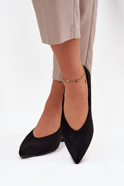 Elegant Eco Suede Heel Pumps by Step in Style showcasing a sophisticated pointed toe and low block heel, perfect for stylish comfort.