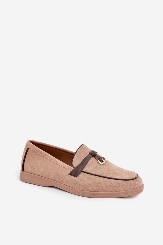 Close-up view of Step in Style's Women's Eco Suede Loafers featuring luxurious imitation suede and decorative detail, ideal for refined casual outings.