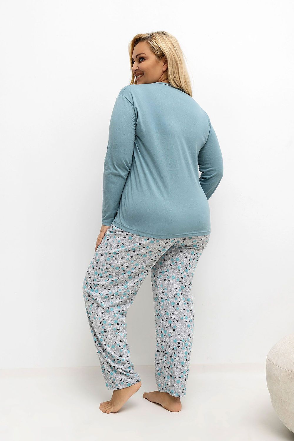 Elegant floral print detail of the Forever Pink luxurious plus size women's cotton pajamas, showcasing style and comfort.