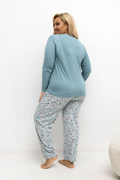 Elegant floral print detail of the Forever Pink luxurious plus size women's cotton pajamas, showcasing style and comfort.