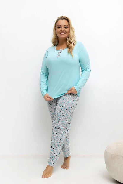 Chic long pants of the Forever Pink luxurious plus size women's cotton pajama set, designed for maximum comfort and relaxation.