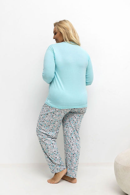 Complete view of the Forever Pink luxurious plus size women's cotton pajama set, perfect for stylish lounging.