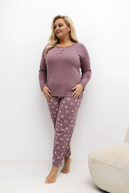 Luxury Plus Size Women's Pajamas Set by Forever Pink featuring elegant flower and butterfly print on comfortable cotton fabric.