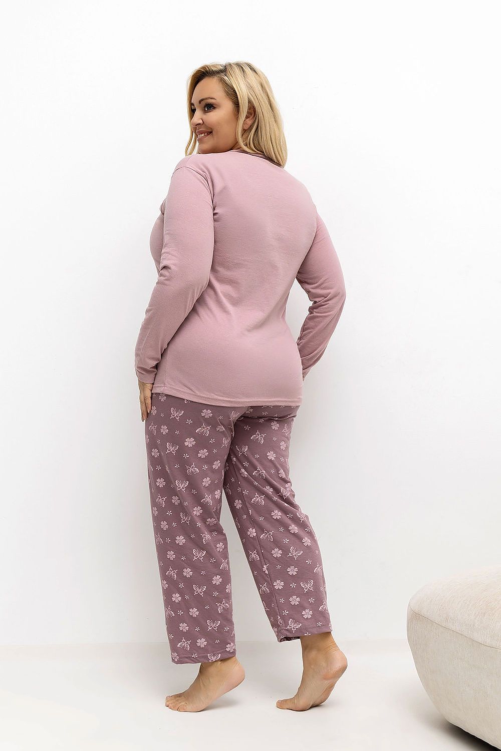 Elegant straight-legged pants with elastic waistband from the Luxury Plus Size Women's Pajamas Set, crafted by Forever Pink.