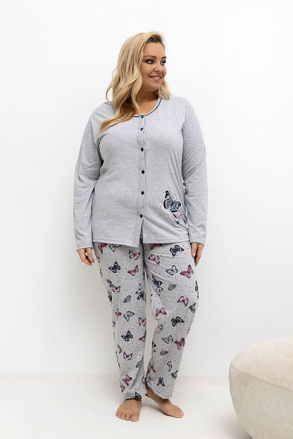 Elegant cotton pants from Forever Pink's Plus Size Pajamas Set adorned with charming butterfly patterns, ideal for chic and comfortable lounging.