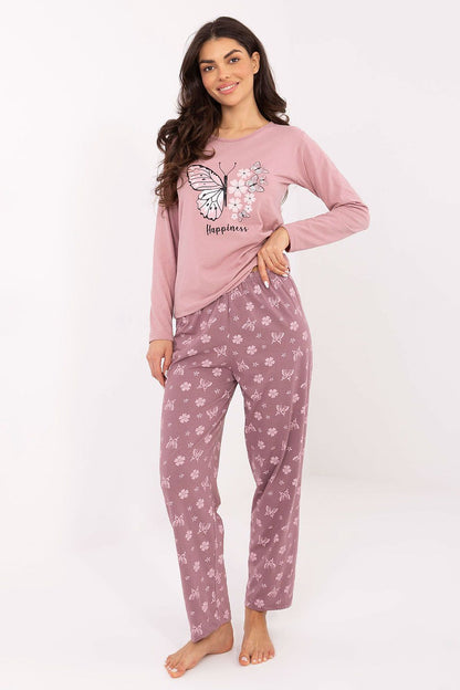 Chic Butterfly Print detail on Luxury Women's Cotton Pajamas Set from Forever Pink, highlighting its soft and breathable fabric.