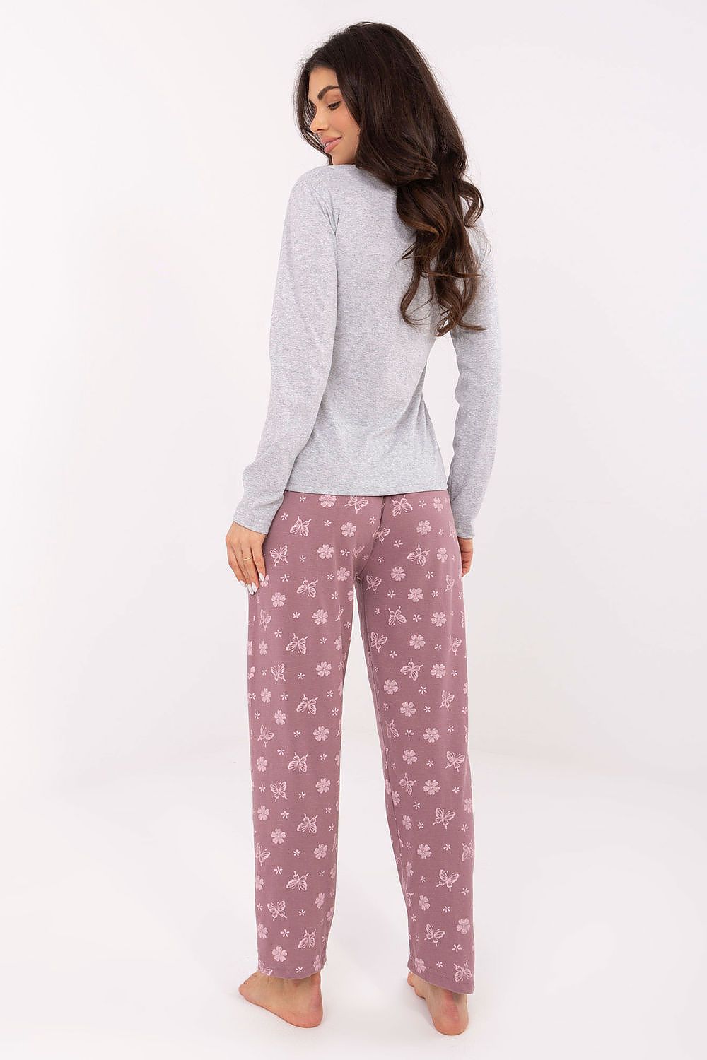 Stylish and comfortable long-sleeved cotton pajama set from Forever Pink with a charming butterfly design, ideal for beauty sleep and weekend lounging.