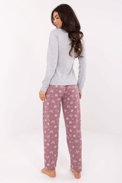 Stylish and comfortable long-sleeved cotton pajama set from Forever Pink with a charming butterfly design, ideal for beauty sleep and weekend lounging.