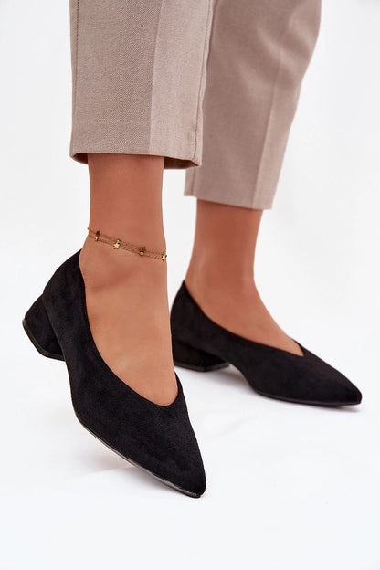 Elegant Eco Suede Heel Pumps by Step in Style featuring a pointed toe design and 3.5 cm block heel, perfect for a sophisticated look and all-day comfort.