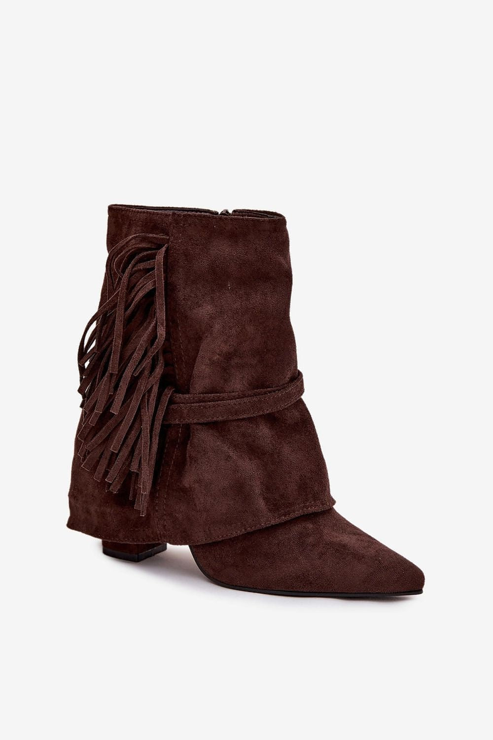 Elegant Women's Eco Suede Ankle Boots with Fringes and Gold Buckles by Step in Style, showcasing a chic design perfect for fashionable looks.