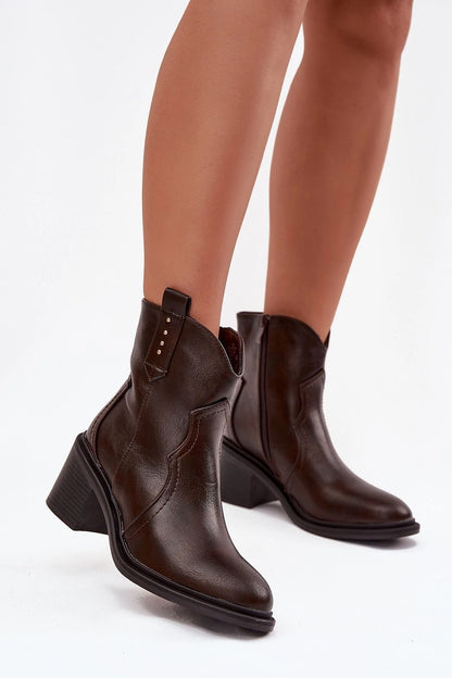 Versatile Women's Eco Leather Cowboy-Style Ankle Boots by Step in Style, perfect for pairing with dresses or jeans, featuring a convenient zipper.