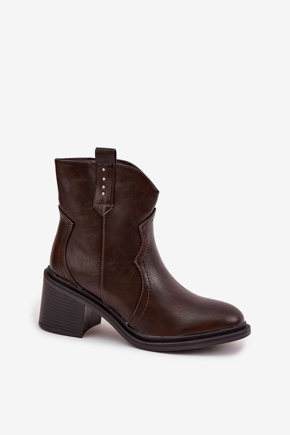 Sophisticated view of Women's Eco Leather Cowboy-Style Ankle Boots by Step in Style, designed with a 7cm heel for a stunning silhouette and comfort.