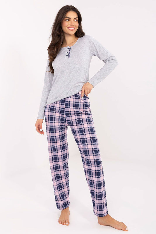 Elegant Women's Cotton Pyjama Set by Forever Pink featuring a stylish blouse and chic pants in a classic check pattern, showcasing luxurious comfort for modern women.