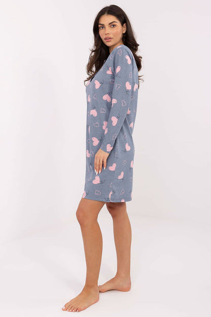 Elegant Women's Cotton Nightshirt by Forever Pink featuring a charming heart print design and classic V-neck, perfect for stylish loungewear.