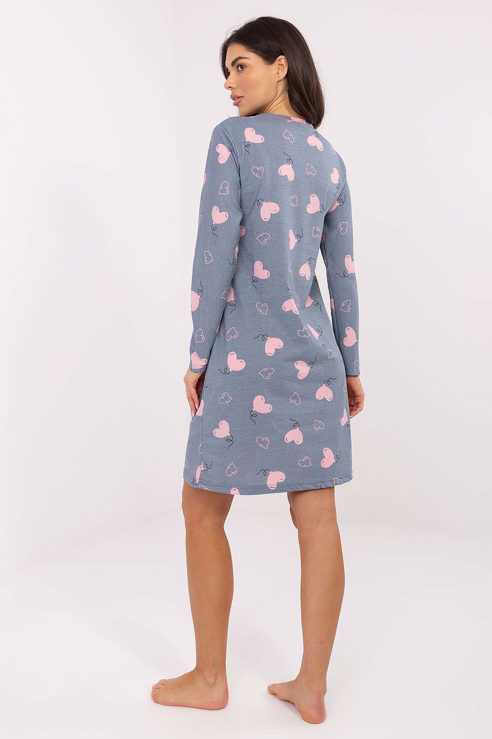 Close-up detail of Forever Pink's elegant Women's Cotton Nightshirt showcasing long sleeves and button front, combining comfort and luxury.