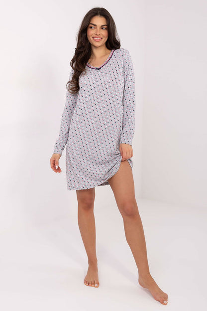 Elegant Luxury Cotton Nightgown by Forever Pink featuring a delicate lace V-neck design, showcasing its premium cotton fabric and sophisticated long sleeves.