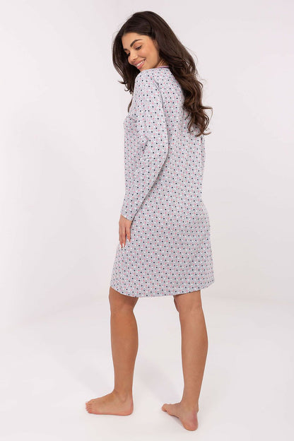 Comfortable and chic Luxury Cotton Nightgown by Forever Pink, emphasising the exquisite long sleeves and lace V-neck detail ideal for tranquil evenings at home.