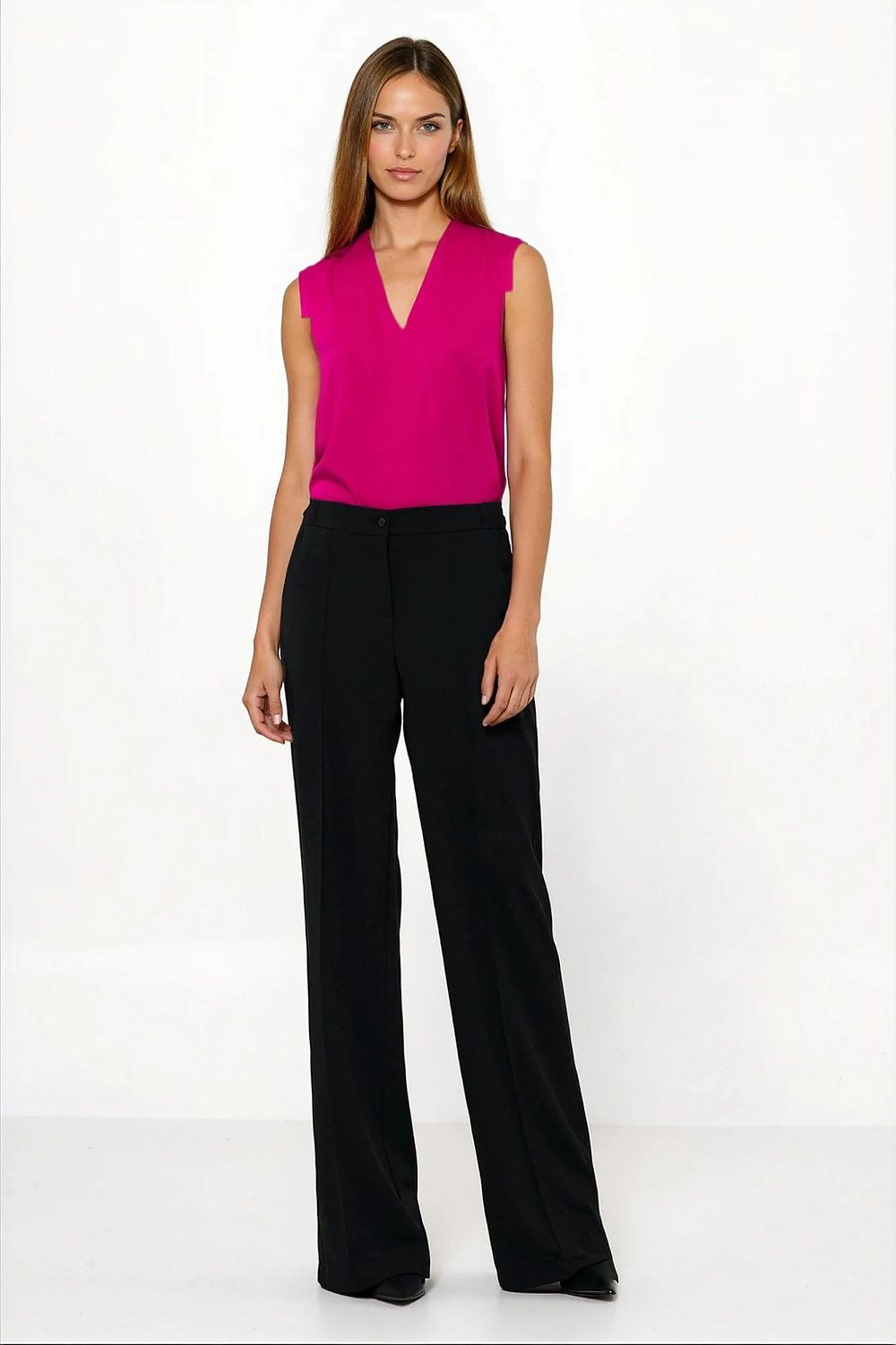 Complete outfit featuring Nife caramel loose cut trousers for women, styled with blazers and accessories.