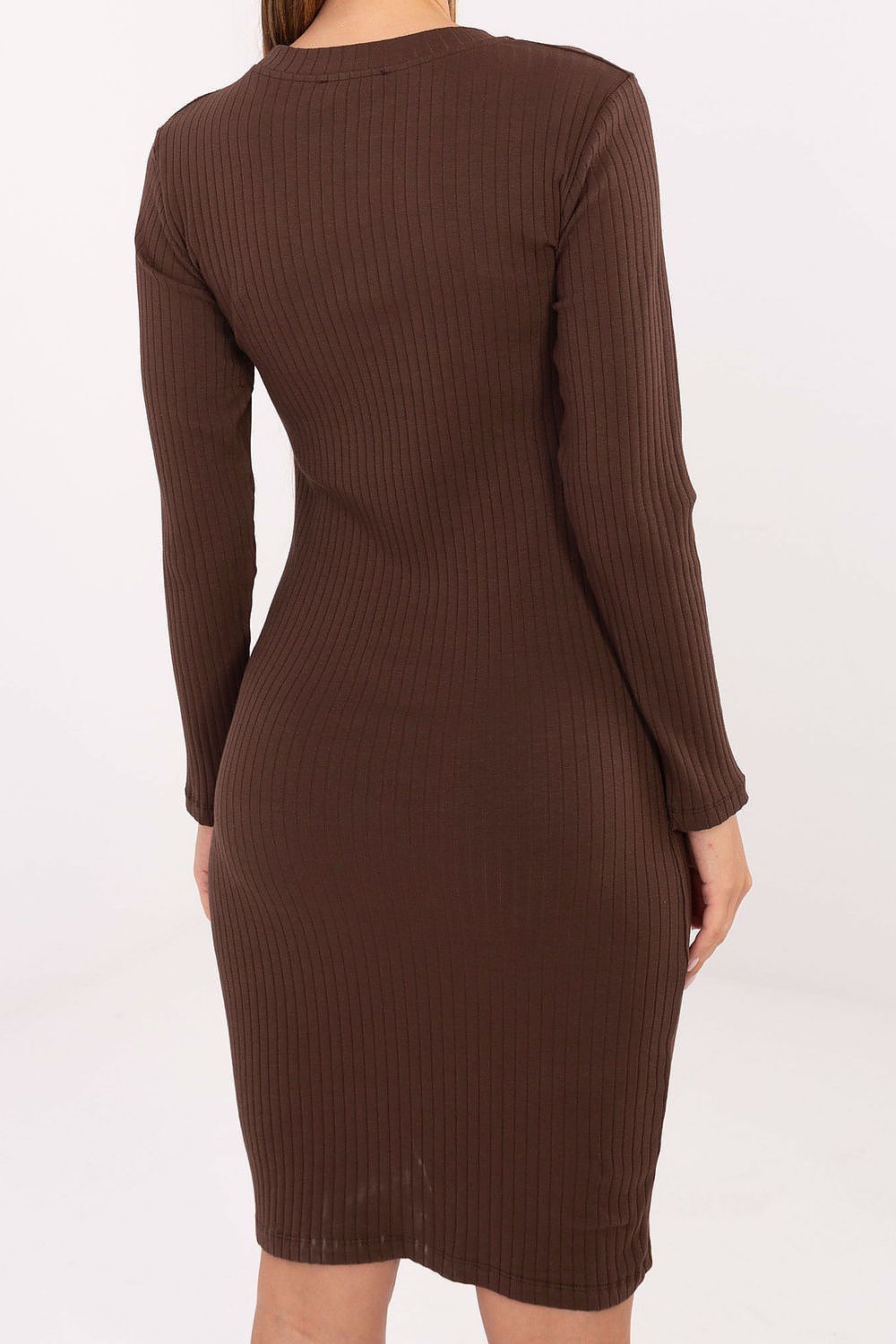 Close-up of the ribbed texture detailing on the knee-length pencil dress by Rue Paris, showcasing the premium cotton blend.