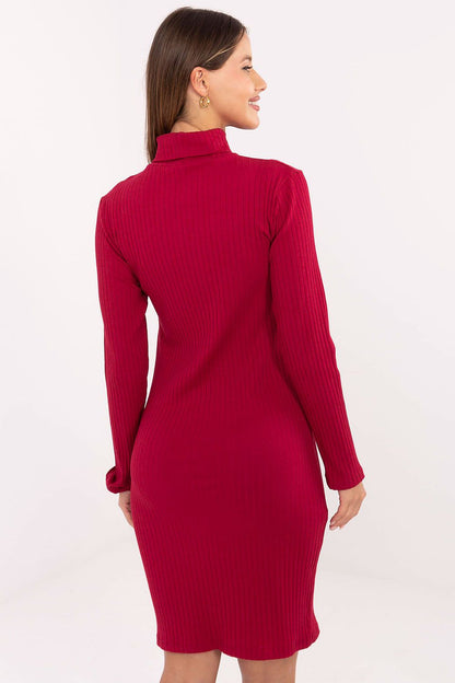Close-up of the luxurious ribbed fabric of the Elegant Turtleneck Pencil Dress by Rue Paris, highlighting its premium cotton blend.