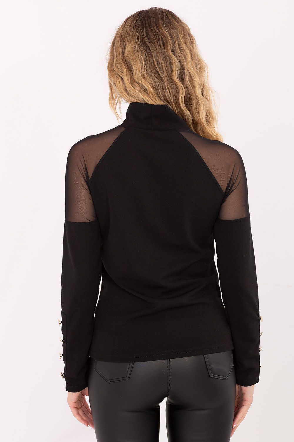 Elegant Rue Paris Blouse showcasing modern mesh inserts on the shoulders, perfect for sophisticated styling.