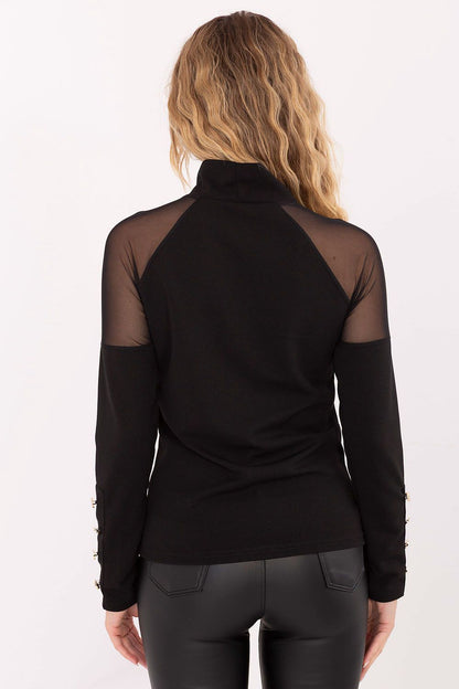 Elegant Rue Paris Blouse showcasing modern mesh inserts on the shoulders, perfect for sophisticated styling.